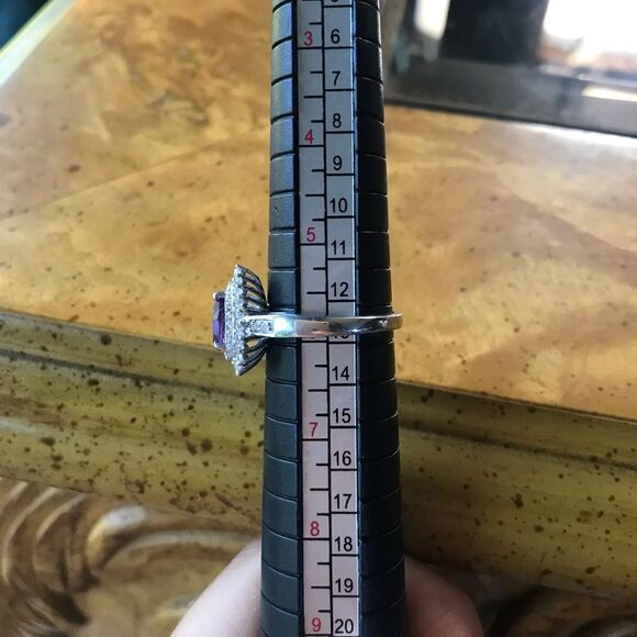 Natural Amethyst Sterling Silver Double Halo Ring Size 6 - Picture 4 of 8